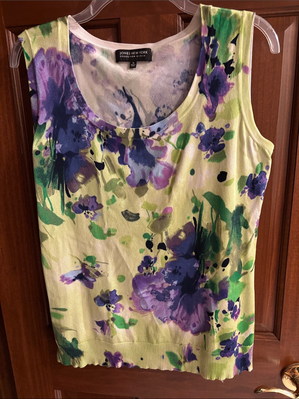 Jones New York Yellow Floral Scoop Neck Tank Top, Sz 1X